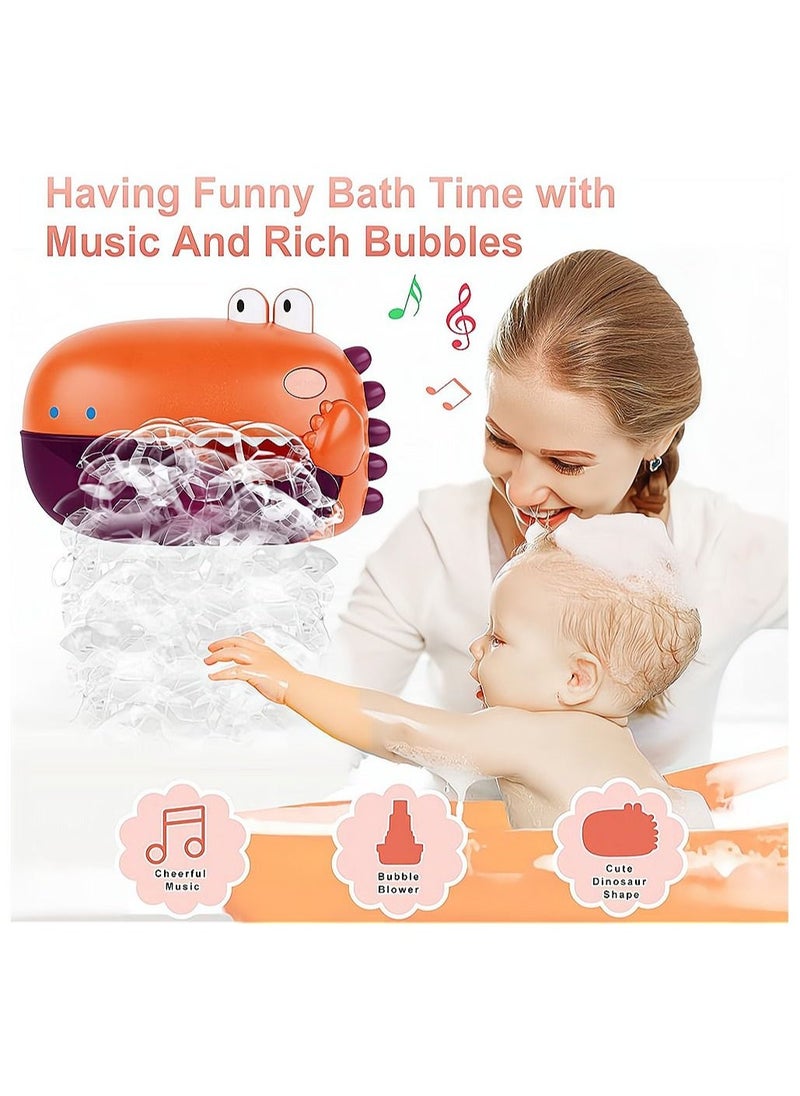 Bubble Bath Toy, Bath Toys, Automatically Spit Bubbles Baby Bath Toys, Baby Bubble Machine for Tub and Plays 12 Children's Songs, Cute Dinosaur Bathtub Toys Bubble Maker for Toddlers, Orange, 1 Pcs