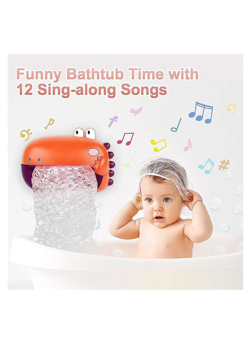 Bubble Bath Toy, Bath Toys, Automatically Spit Bubbles Baby Bath Toys, Baby Bubble Machine for Tub and Plays 12 Children's Songs, Cute Dinosaur Bathtub Toys Bubble Maker for Toddlers, Orange, 1 Pcs