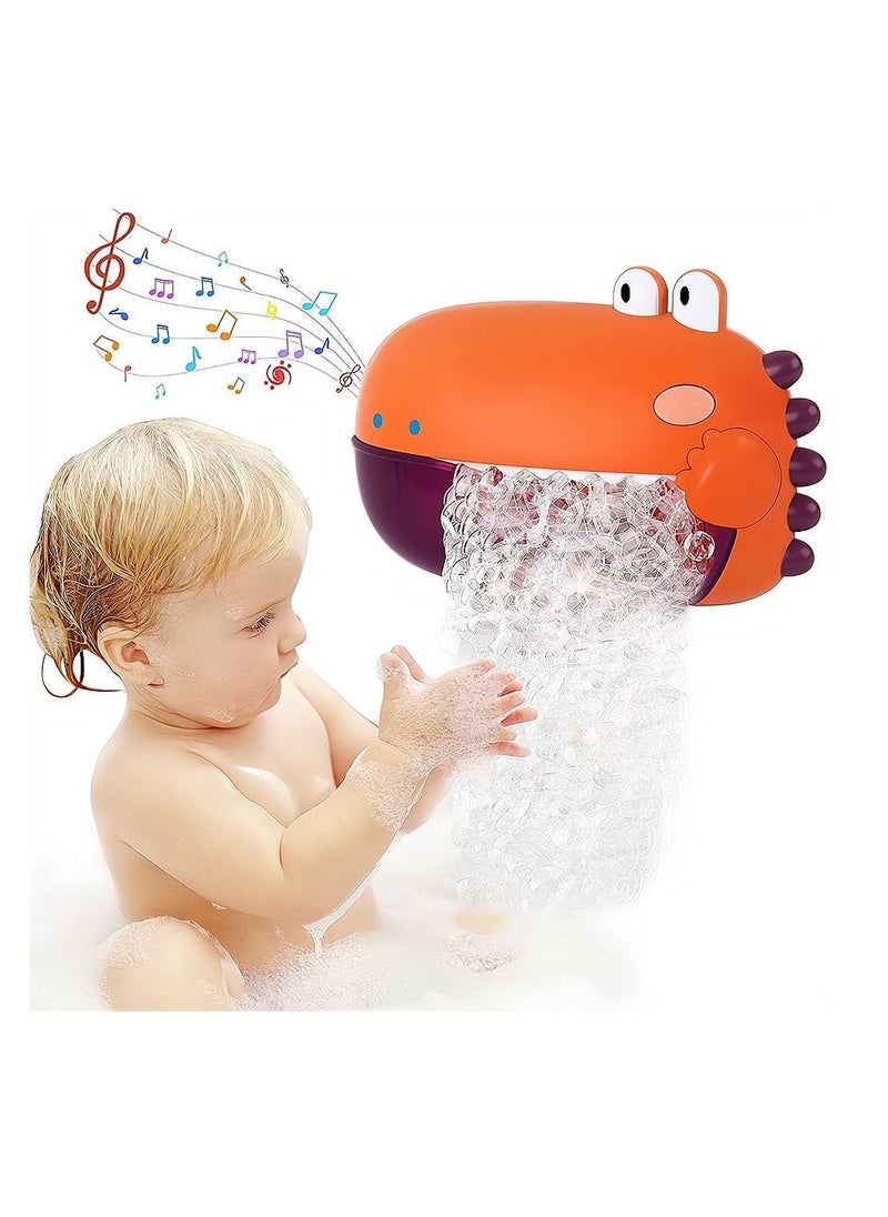 Bubble Bath Toy, Bath Toys, Automatically Spit Bubbles Baby Bath Toys, Baby Bubble Machine for Tub and Plays 12 Children's Songs, Cute Dinosaur Bathtub Toys Bubble Maker for Toddlers, Orange, 1 Pcs