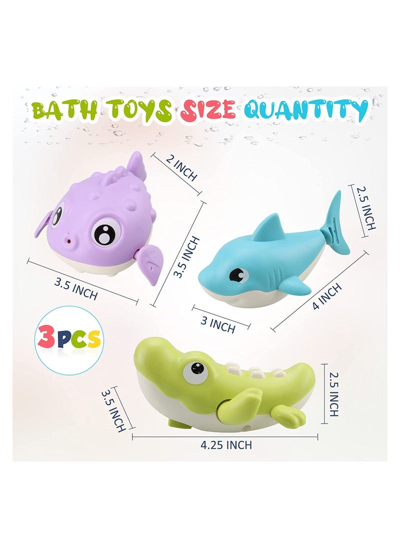 Bath Toys Cute Animal Baby Bathtub Wind Up Toys 3 Pack Swimming Pool Bath Toys for Toddlers 1-3 Water Play Set Shower Beach Gift for Age 1 2 3 4 5 6Year Old Kids Infant Boys Girls