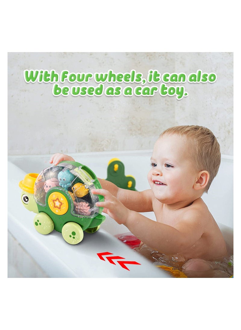 Bath Toys for Toddlers 18 Months+ Turtle Bath Toy for Baby 2 3 Years Old Bathtub Water Toy for Infant Girl Boy with Waterwheel 3 Strong Suction Cups Baby Car Toy