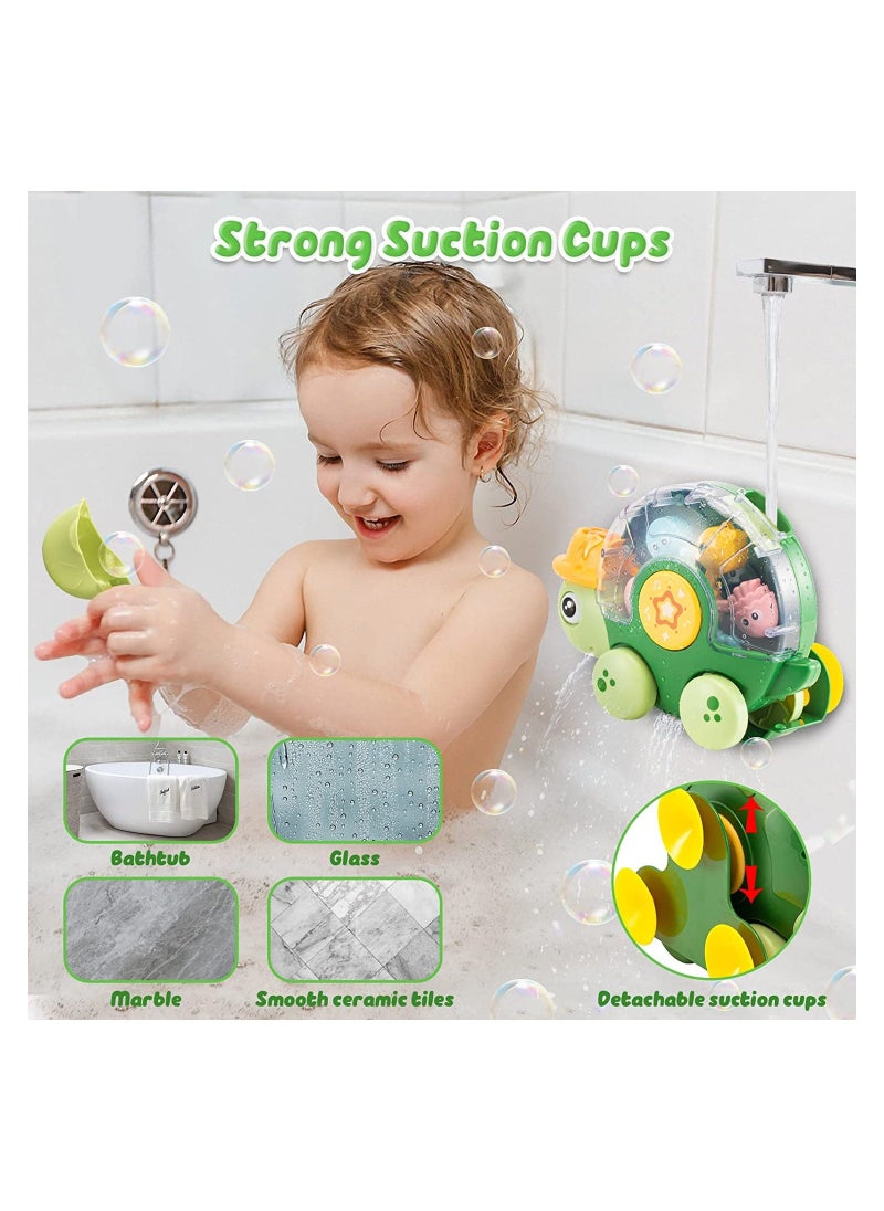 Bath Toys for Toddlers 18 Months+ Turtle Bath Toy for Baby 2 3 Years Old Bathtub Water Toy for Infant Girl Boy with Waterwheel 3 Strong Suction Cups Baby Car Toy