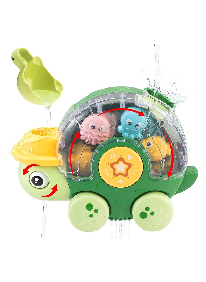 Bath Toys for Toddlers 18 Months+ Turtle Bath Toy for Baby 2 3 Years Old Bathtub Water Toy for Infant Girl Boy with Waterwheel 3 Strong Suction Cups Baby Car Toy