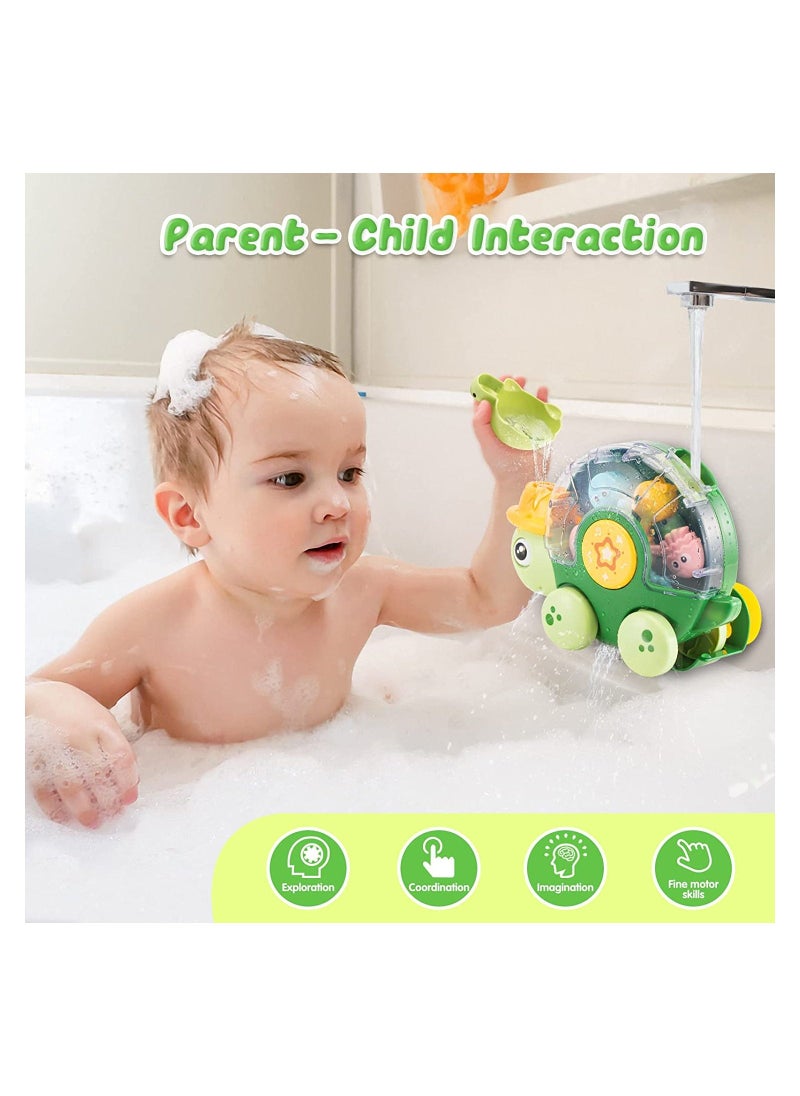 Bath Toys for Toddlers 18 Months+ Turtle Bath Toy for Baby 2 3 Years Old Bathtub Water Toy for Infant Girl Boy with Waterwheel 3 Strong Suction Cups Baby Car Toy