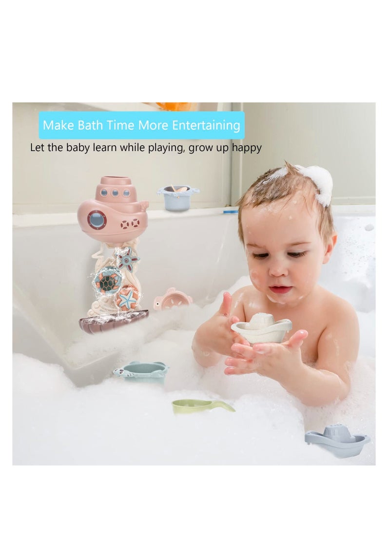 Baby Bath Toys for Toddlers 1-3, Bathtub Water Toys for Infants 6-12 Months, Contains 4 Stacking Cups, 2 Boats 2 Whale-Shaped Spoons, Mold Free Bath Toy for Birthday Gift for Boys/Girls