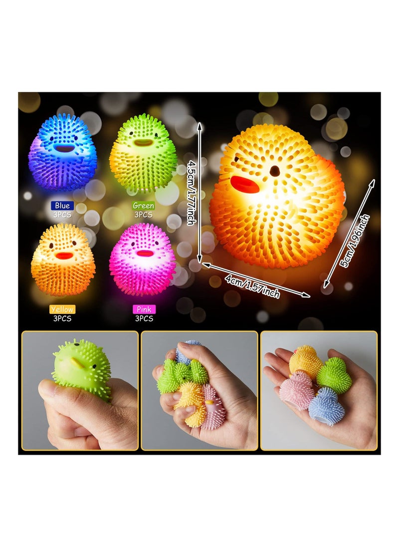 Floating Duck, Bath Toys for Kid Toddlers, 12 Pack LED Puffer Ball, Ducks Glow Balls, Small Light up Ball, Funky Flashing Ducks Bathtub, Basket Stuffers, Classroom Prize Supplies (Color Random)