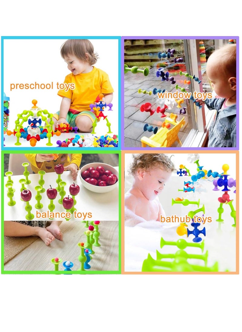 48 Piece Suction Cup Toys Bath Toys for Kids Ages 3+, Building Sensory Toys for Autistic Children, Travel Toys Window Toys Stem Learning Toys, Bathtub Toys with Storage for Kids