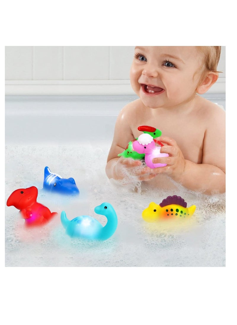 Dinosaur Light Up Bath Toys for Toddlers 3-4, 9Pcs Kids Bath Time Toys, Toddler Dinosaur Bath Toys,  No Hole Bath Tub Toys, Baby Light Up Pool Toys for The Tub Kids, Girl Boy Fun Bath Toys