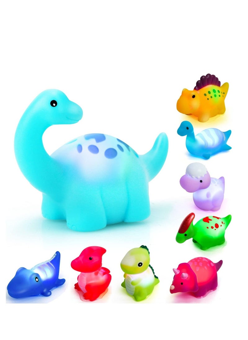 Dinosaur Light Up Bath Toys for Toddlers 3-4, 9Pcs Kids Bath Time Toys, Toddler Dinosaur Bath Toys,  No Hole Bath Tub Toys, Baby Light Up Pool Toys for The Tub Kids, Girl Boy Fun Bath Toys