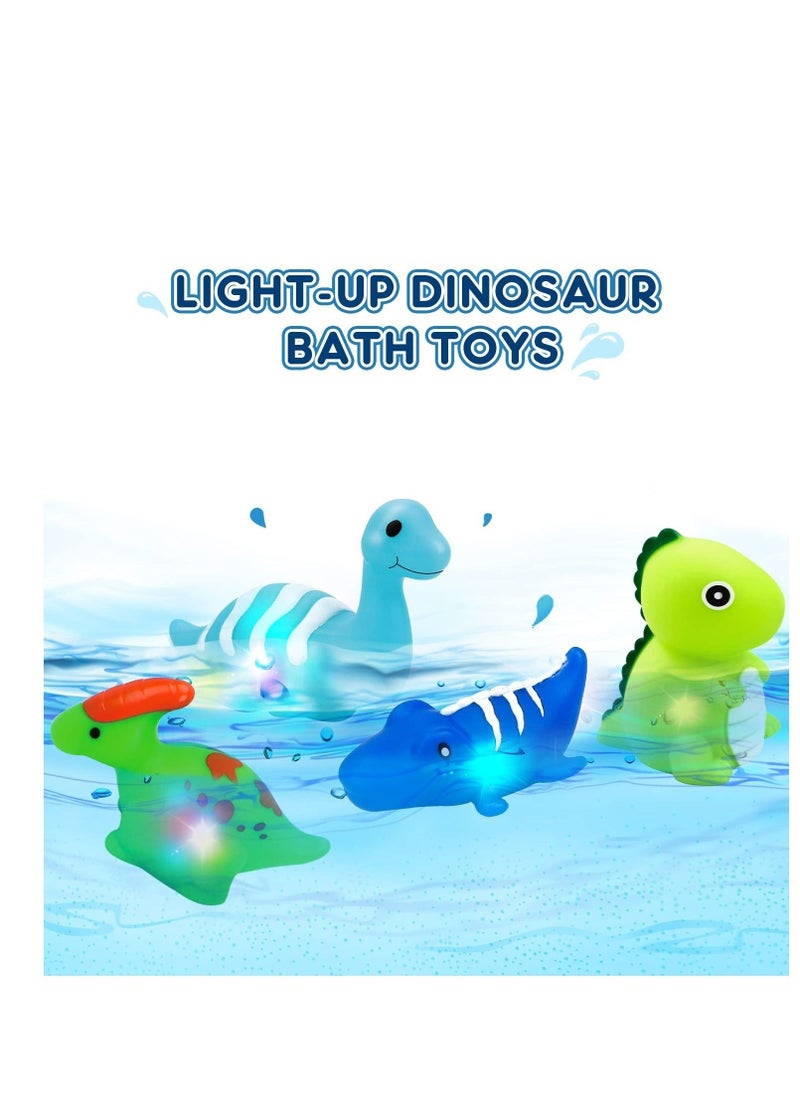 Dinosaur Light Up Bath Toys for Toddlers 3-4, 9Pcs Kids Bath Time Toys, Toddler Dinosaur Bath Toys,  No Hole Bath Tub Toys, Baby Light Up Pool Toys for The Tub Kids, Girl Boy Fun Bath Toys