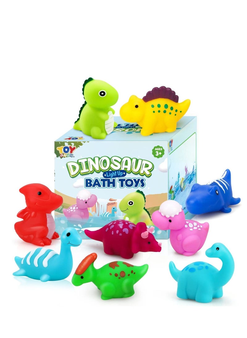 Dinosaur Light Up Bath Toys for Toddlers 3-4, 9Pcs Kids Bath Time Toys, Toddler Dinosaur Bath Toys,  No Hole Bath Tub Toys, Baby Light Up Pool Toys for The Tub Kids, Girl Boy Fun Bath Toys