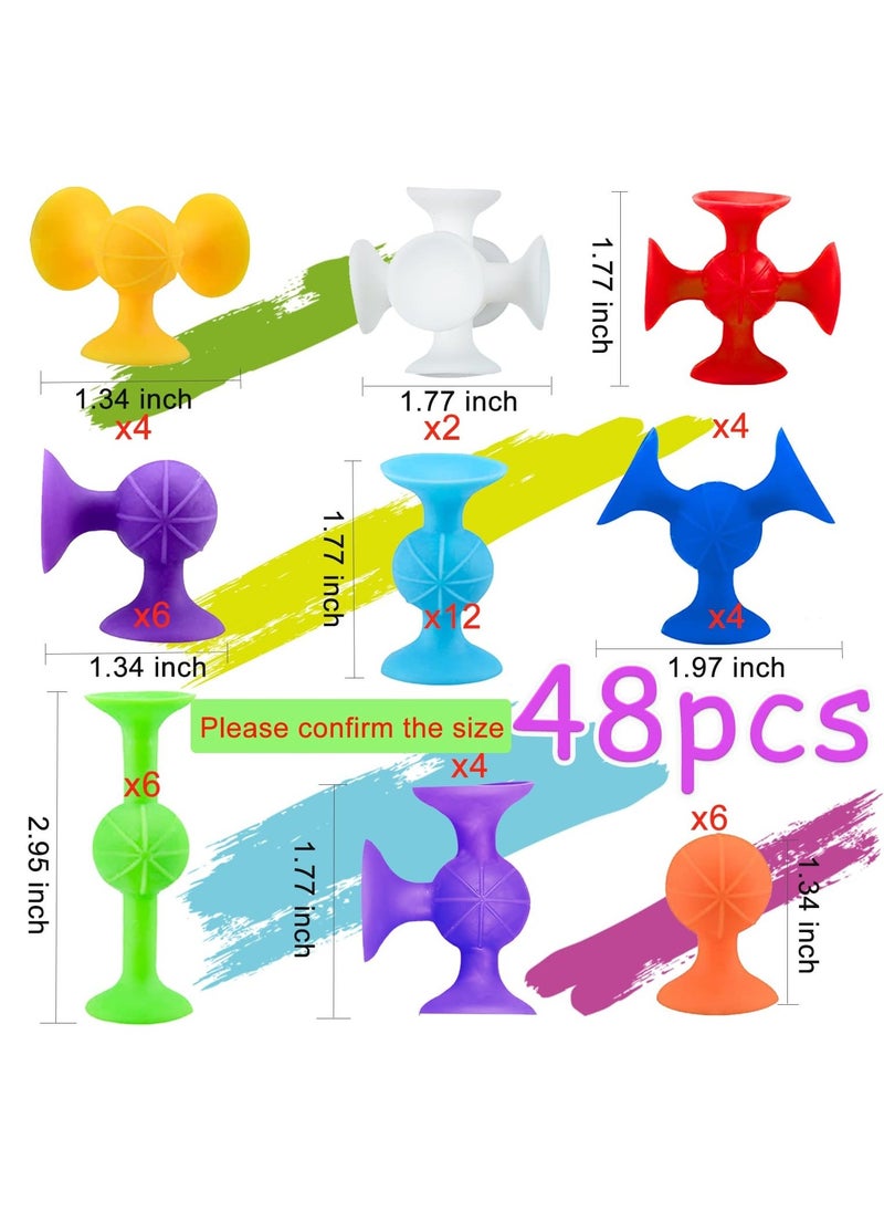 48 Piece Suction Cup Toys Bath Toys for Kids Ages 3+, Building Sensory Toys for Autistic Children, Travel Toys Window Toys Stem Learning Toys, Bathtub Toys with Storage for Kids