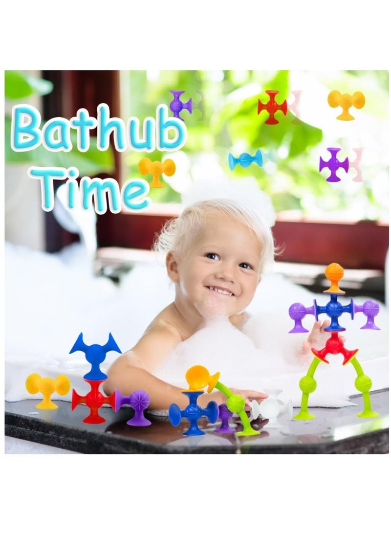 48 Piece Suction Cup Toys Bath Toys for Kids Ages 3+, Building Sensory Toys for Autistic Children, Travel Toys Window Toys Stem Learning Toys, Bathtub Toys with Storage for Kids