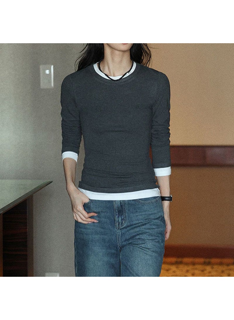 Chic Slimming Casual Womens Top Autumn 2024 Gray