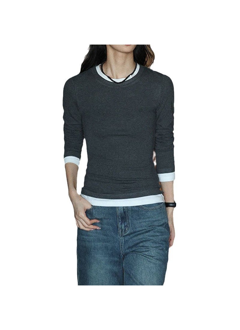 Chic Slimming Casual Womens Top Autumn 2024 Gray