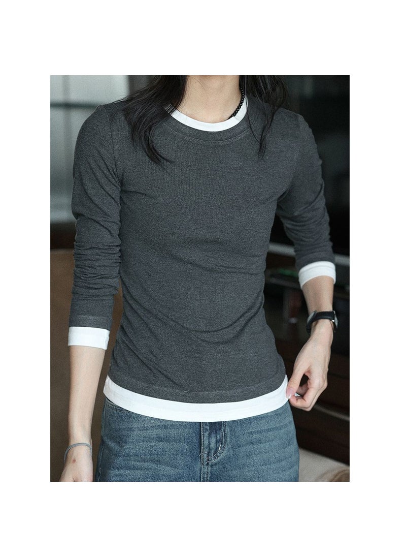 Chic Slimming Casual Womens Top Autumn 2024 Gray