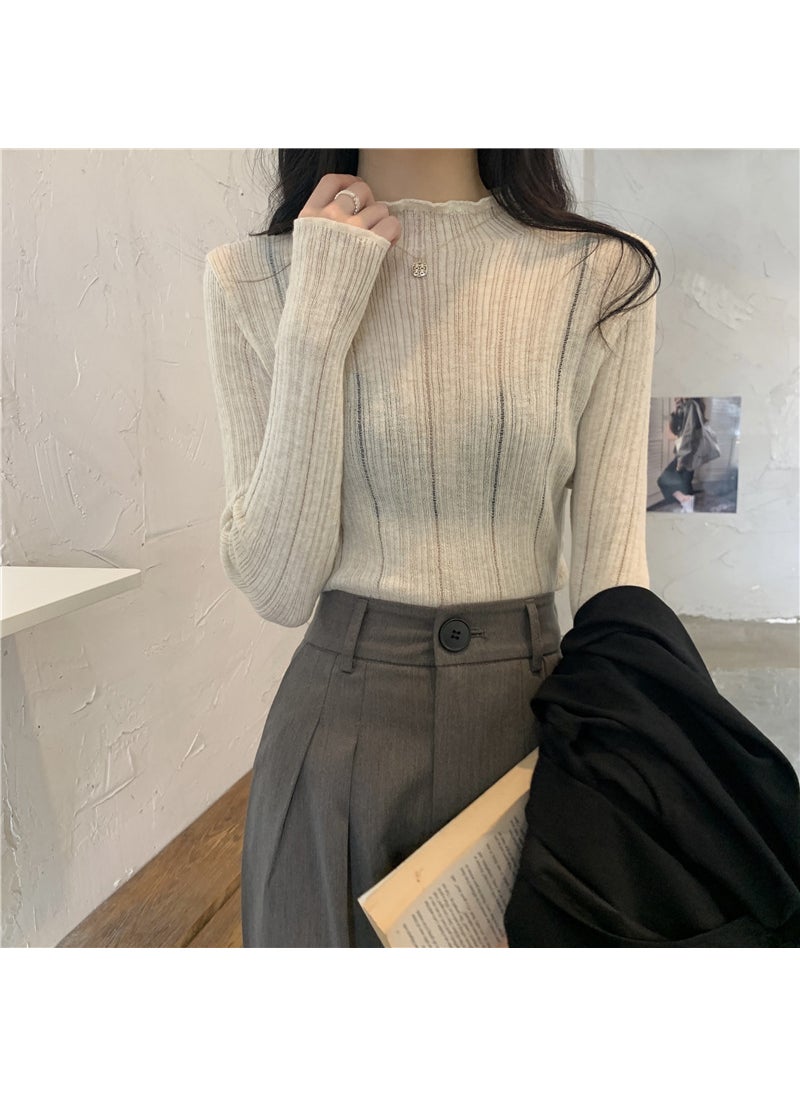 2023 Autumn Winter Elegant Turtleneck Knit Top Women White