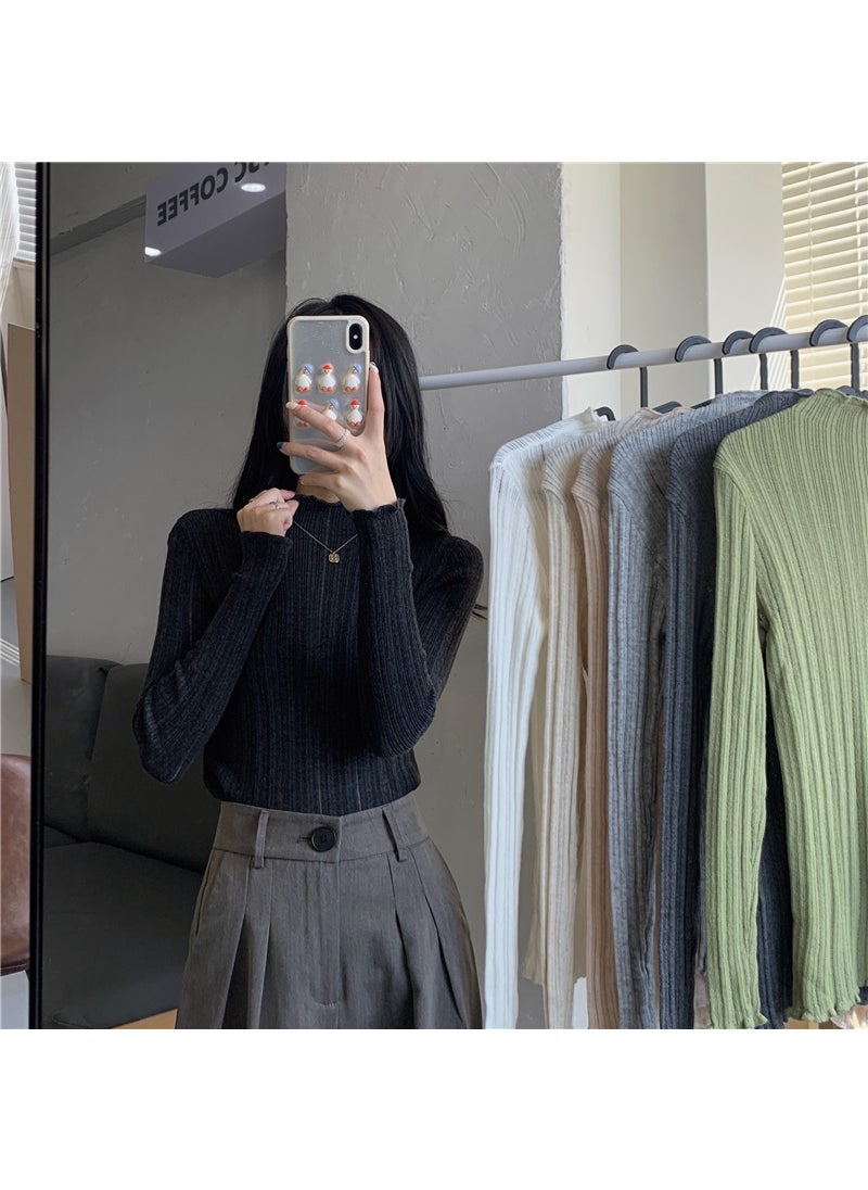 2023 Autumn Winter Elegant Turtleneck Knit Top Women White