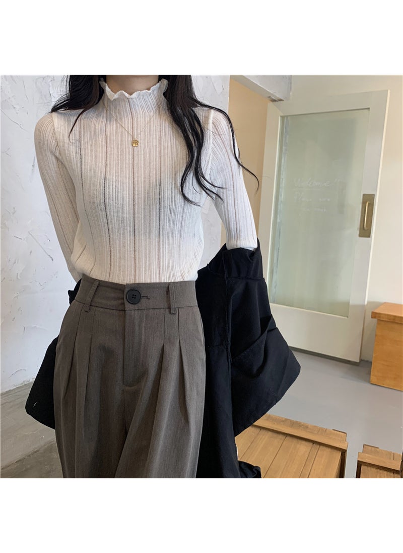 2023 Autumn Winter Elegant Turtleneck Knit Top Women White