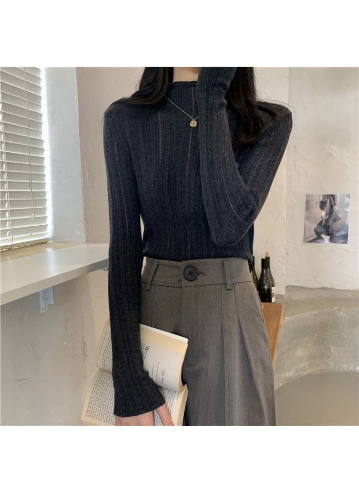 2023 Autumn Winter Elegant Turtleneck Knit Top Women Apricot