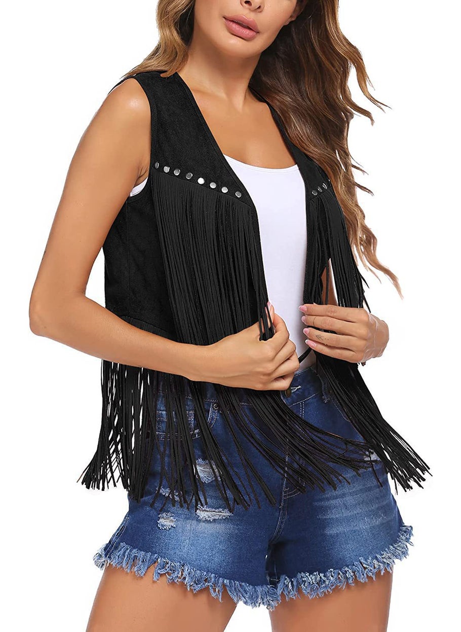 Summer Tassel Suede Vest Cardigan for Women Red