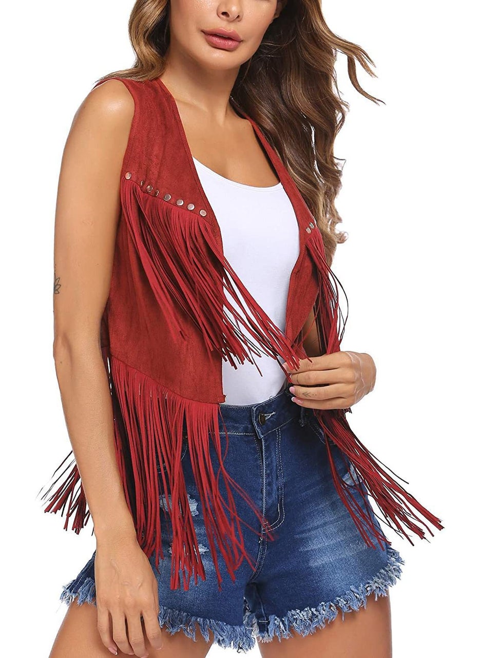 Summer Tassel Suede Vest Cardigan for Women Red