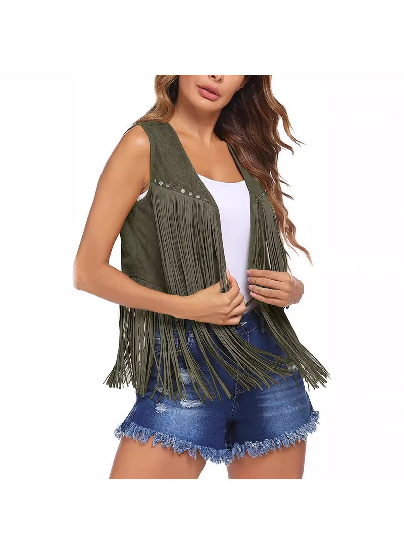 Summer Tassel Suede Vest Cardigan for Women Red