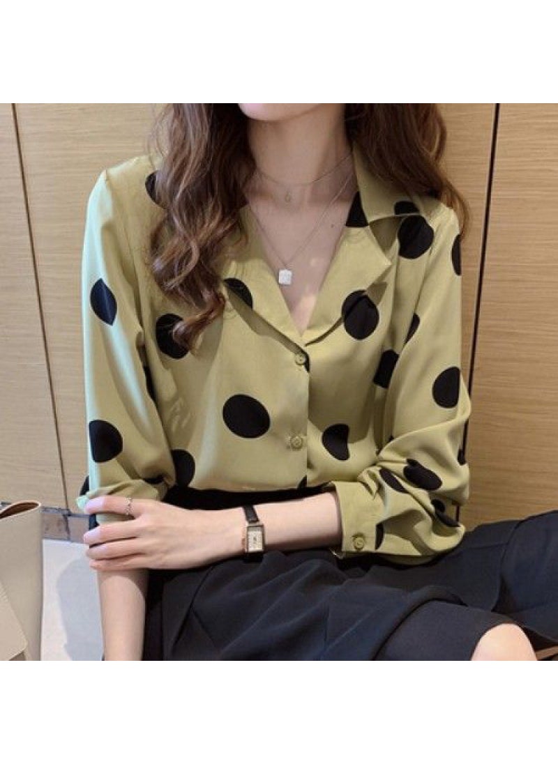 Chiffon Polka Dot Shirt Plus Size Spring 2024 Green