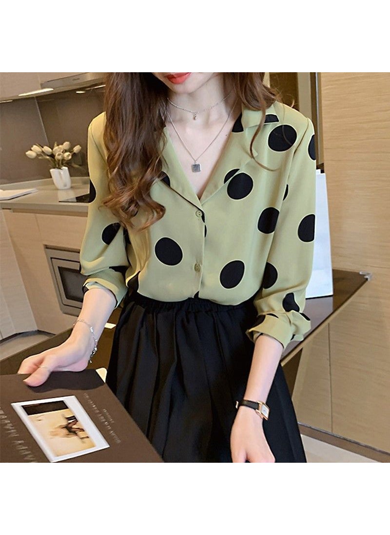 Chiffon Polka Dot Shirt Plus Size Spring 2024 Green