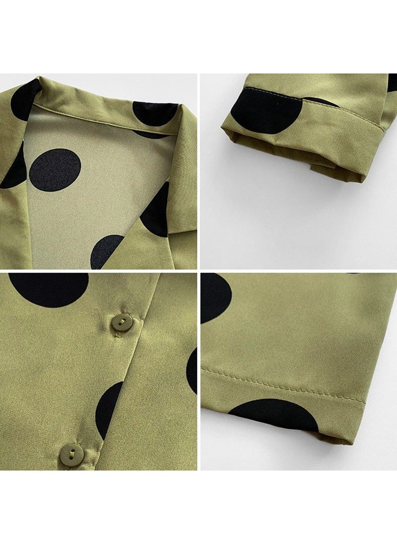 Chiffon Polka Dot Shirt Plus Size Spring 2024 Green