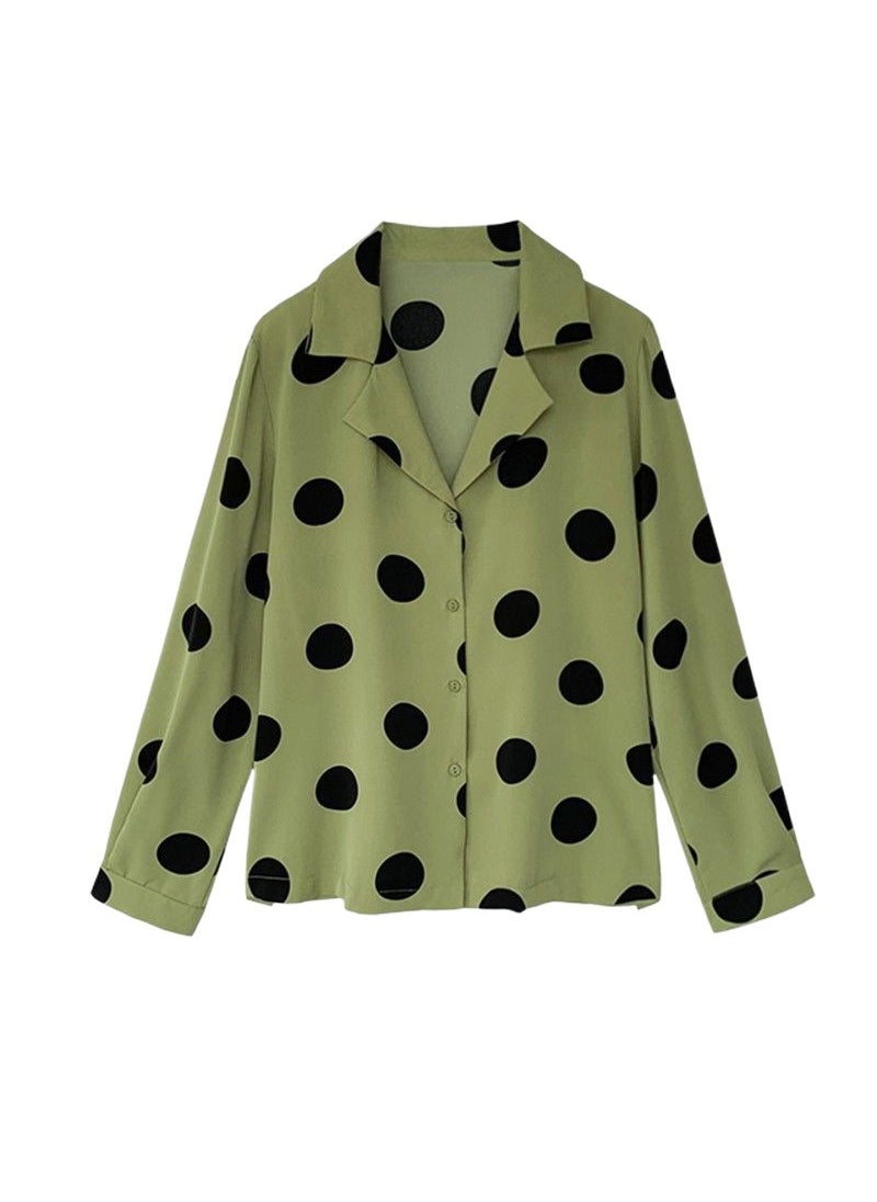 Chiffon Polka Dot Shirt Plus Size Spring 2024 Black