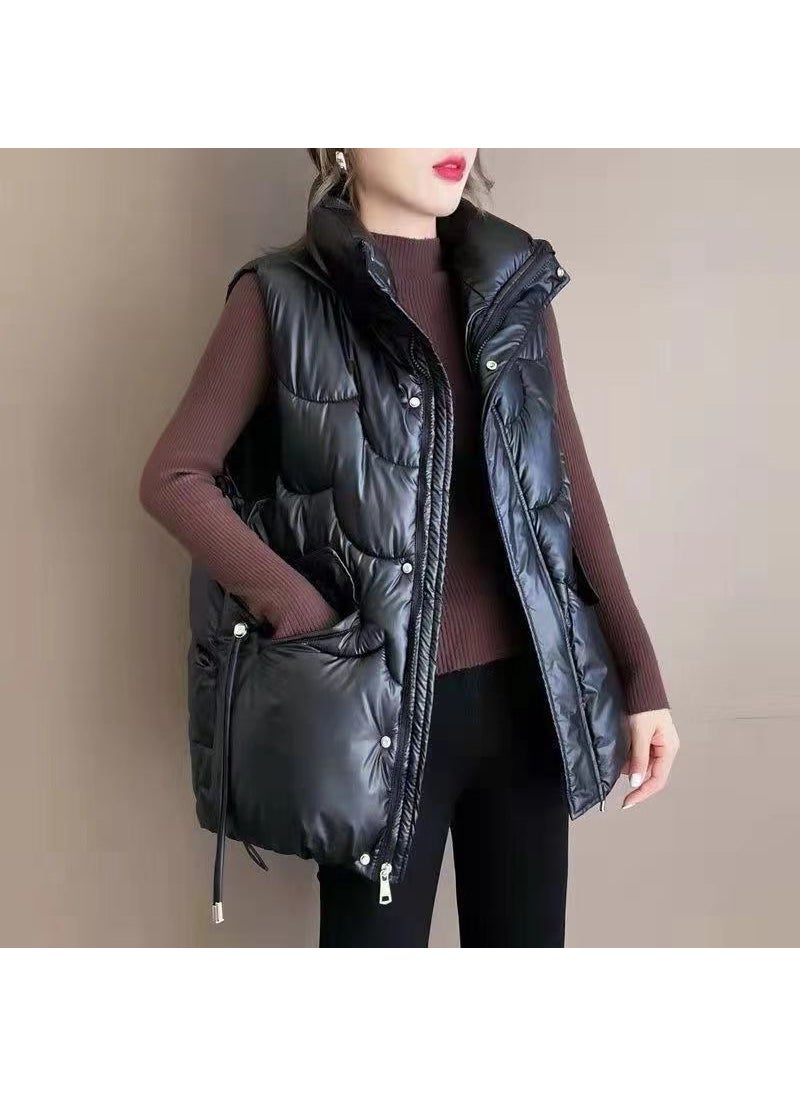 Womens Puffer Vest Sleeveless Fashion Autumn Winter Black