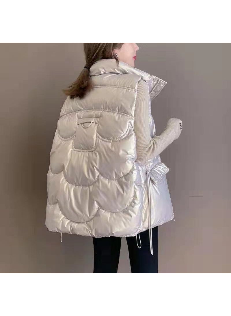 Womens Puffer Vest Sleeveless Fashion Autumn Winter Creamy-white