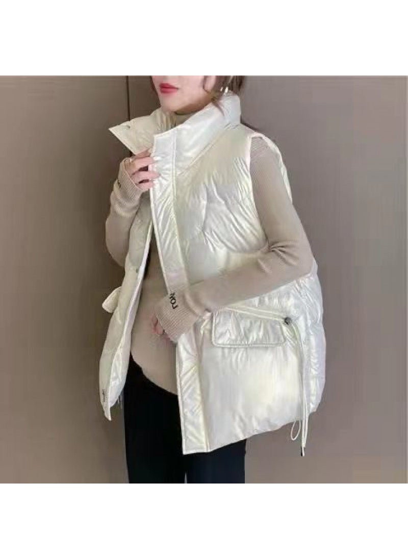 Womens Puffer Vest Sleeveless Fashion Autumn Winter Creamy-white