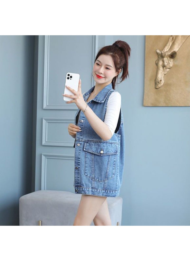 Denim Vest Women Oversized Korean Style 2024 Black