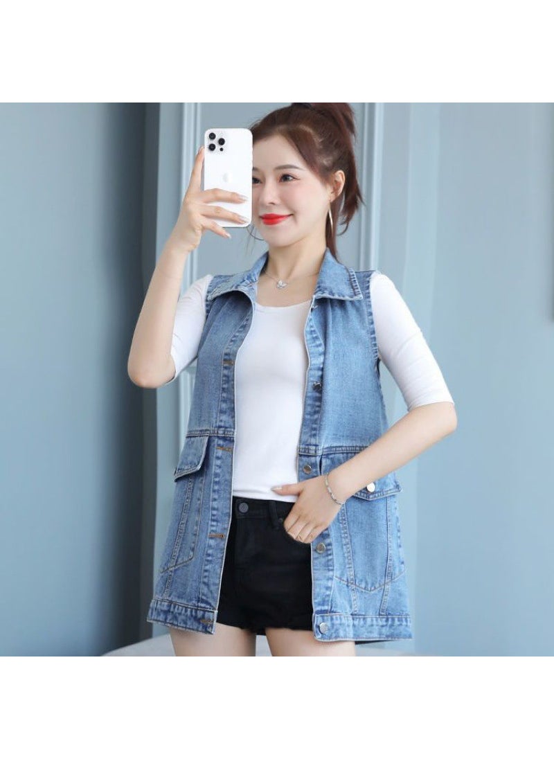 Denim Vest Women Oversized Korean Style 2024 Black