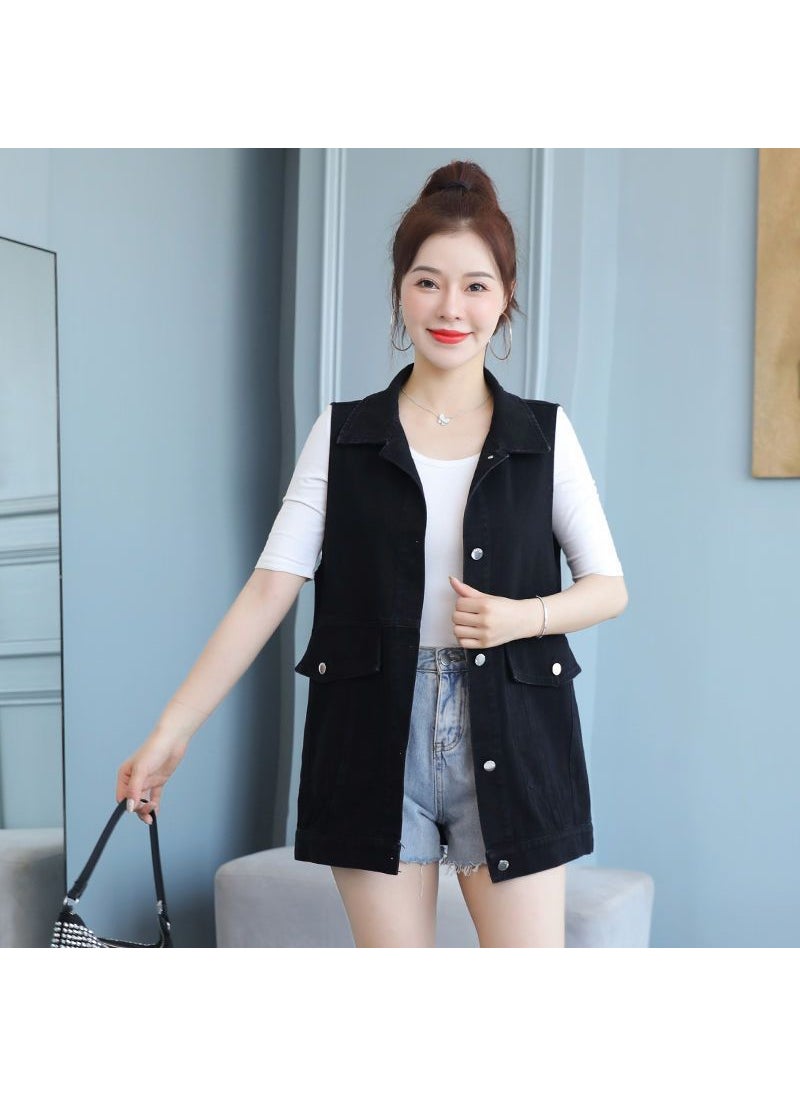 Denim Vest Women Oversized Korean Style 2024 Black