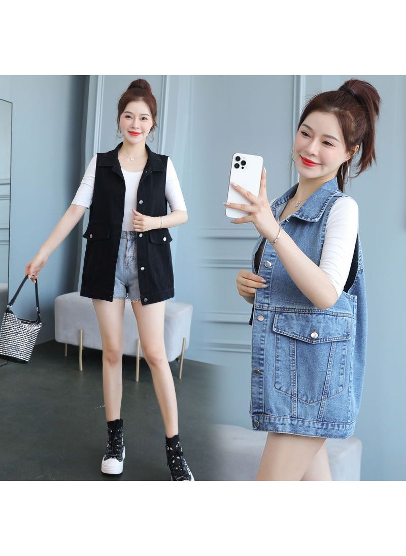 Denim Vest Women Oversized Korean Style 2024 Black