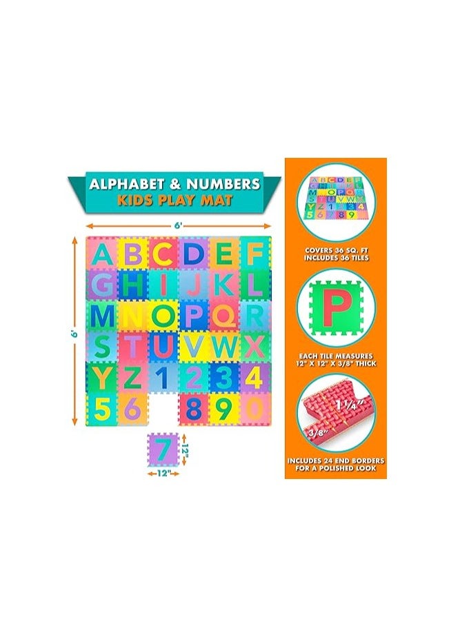 ProSource Kids Foam Puzzle Floor Play Mat with Shapes & Colors 36 Tiles, 12