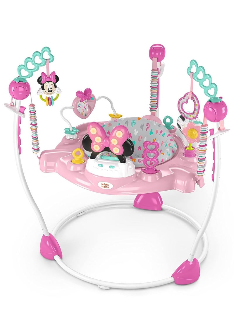 Bright Starts Disney Baby Minnie Mouse Forever Besties Baby Activity Center Jumper with 10 Toys, Lights & Sounds, 360-Degree Seat, 6-12 Months (Pink)