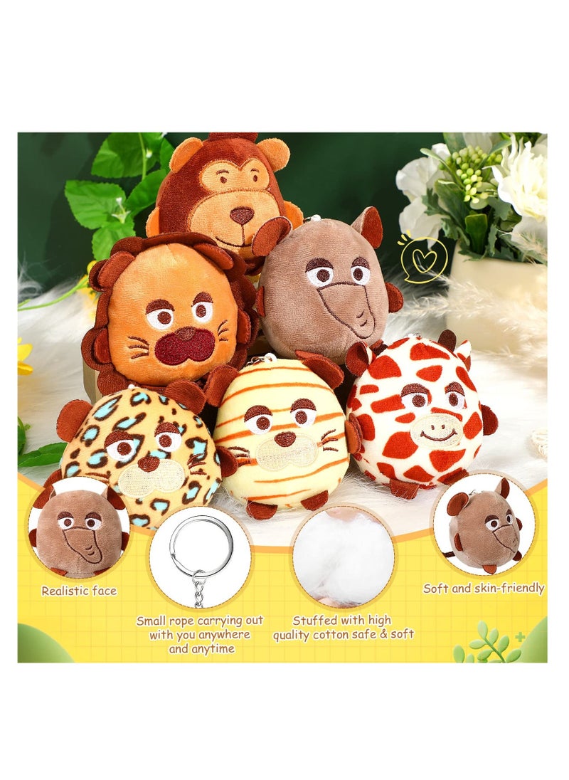 12 Pcs Mini Safari Stuffed Animal 4.7 Inch Jungle Wild Animals Plush with Keychain for Animal Themed Parties Teacher Studet Award