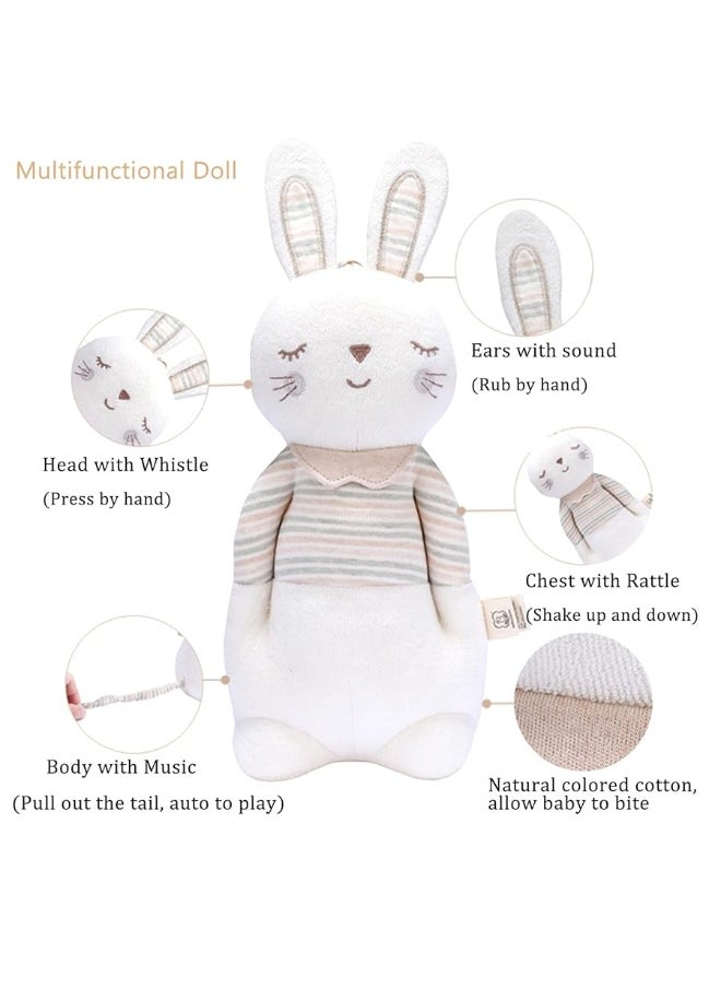 COTTONEBEBE Organic Baby Toys, Bunny Stuffed Animal Toy with Lullaby Music for Infant Babies 0 3 6 12 to 36 Months Boy & Girl,Ideal Gift for Newborn