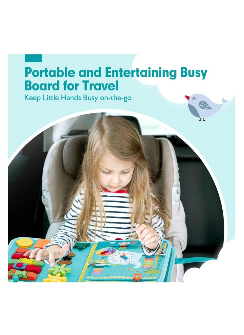 Busy Board for Toddlers, Boys Girls Montessori Toys, Sensory Activity Board for Learning Toys, 9 in 1 Preschool Learning Activities Toddler Travel Toys, Montessori Toys for Fine Motor Skills