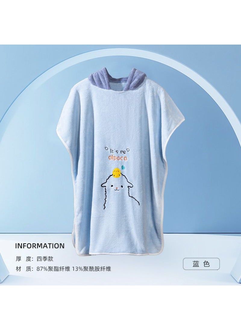 Cute Cartoon Hooded Bathrobe Towel for Kids SEA BLUE