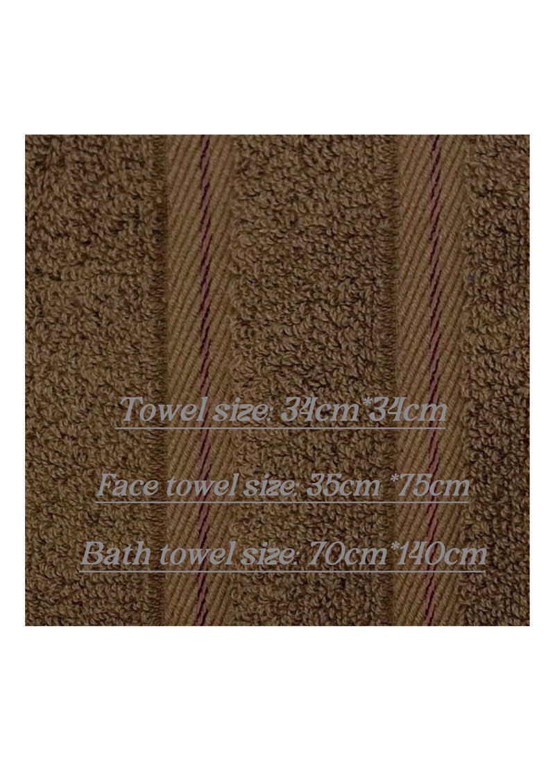 Luxury Bath Towel Set100% Cotton High Water Absorption Thickened Soft and Durable Hotel Bathroom Towels Sports Beach Spa Daily Household Size 2 (70 * 140cm) 2 (35 * 75cm) 2 (34 * 34cm) (Deep coffee)