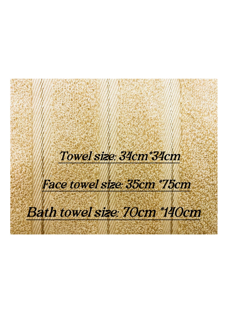 Luxury Bath Towel Set100% Cotton High Water Absorption Thickened Soft and Durable Hotel Bathroom Towels Sports Beach Spa Daily Household Size 2 (70 * 140cm) 2 (35 * 75cm) 2 (34 * 34cm) (Khaki)