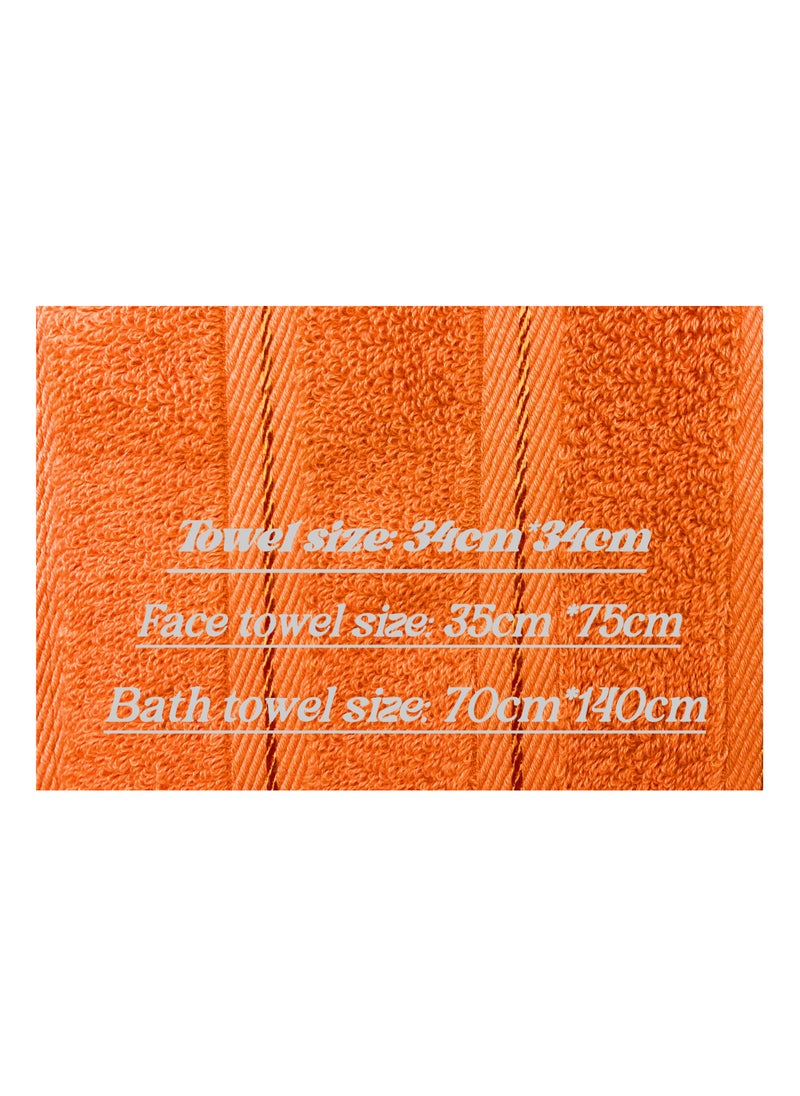 Luxury Bath Towel Set100% Cotton High Water Absorption Thickened Soft and Durable Hotel Bathroom Towels Sports Beach Spa Daily Household Size 2 (70 * 140cm) 2 (35 * 75cm) 2 (34 * 34cm) (Orange)