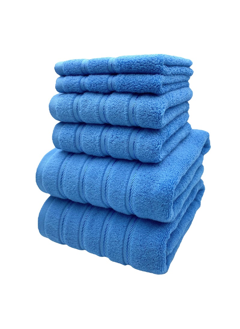 Luxury Bath Towel Set100% Cotton High Water Absorption Thickened Soft and Durable Hotel Bathroom Towels Sports Beach Spa Daily Household Size 2 (70 * 140cm) 2 (35 * 75cm) 2 (34 * 34cm) (Blue)