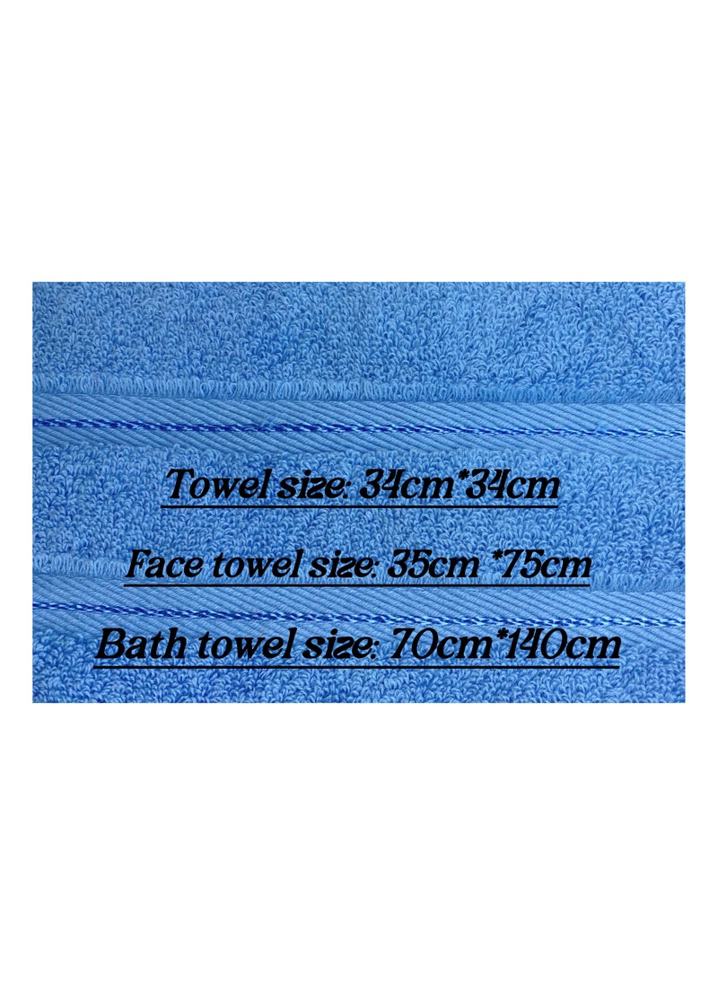 Luxury Bath Towel Set100% Cotton High Water Absorption Thickened Soft and Durable Hotel Bathroom Towels Sports Beach Spa Daily Household Size 2 (70 * 140cm) 2 (35 * 75cm) 2 (34 * 34cm) (Blue)