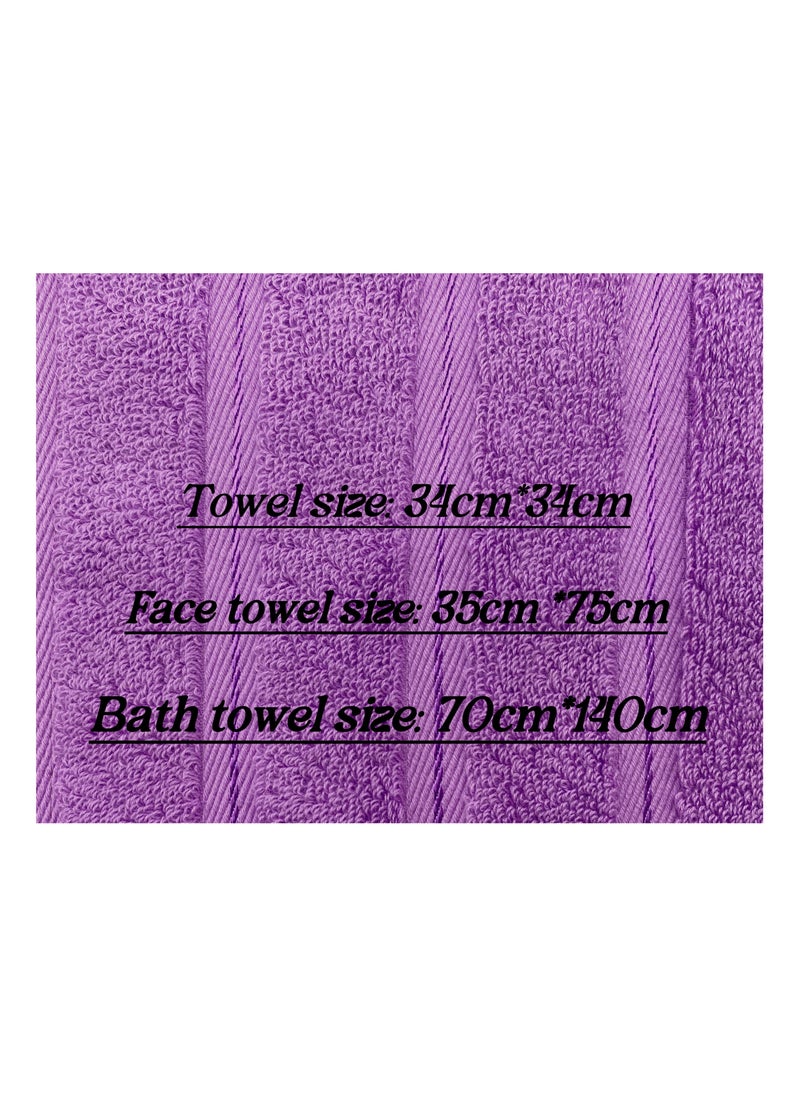 Luxury Bath Towel Set100% Cotton High Water Absorption Thickened Soft and Durable Hotel Bathroom Towels Sports Beach Spa Daily Household Size 2 (70 * 140cm) 2 (35 * 75cm) 2 (34 * 34cm) (Light purple)